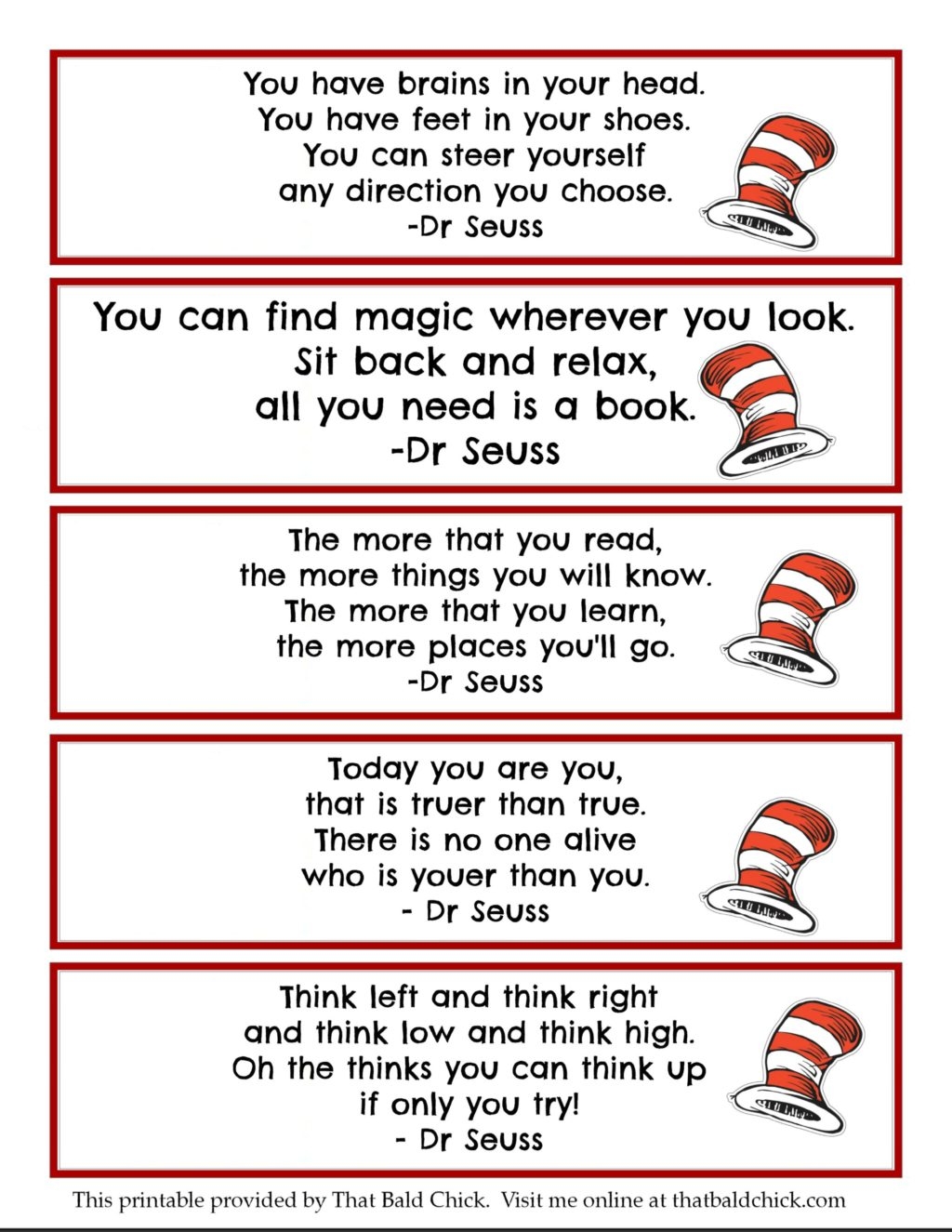 Dr Seuss Free Printable Bookmarks