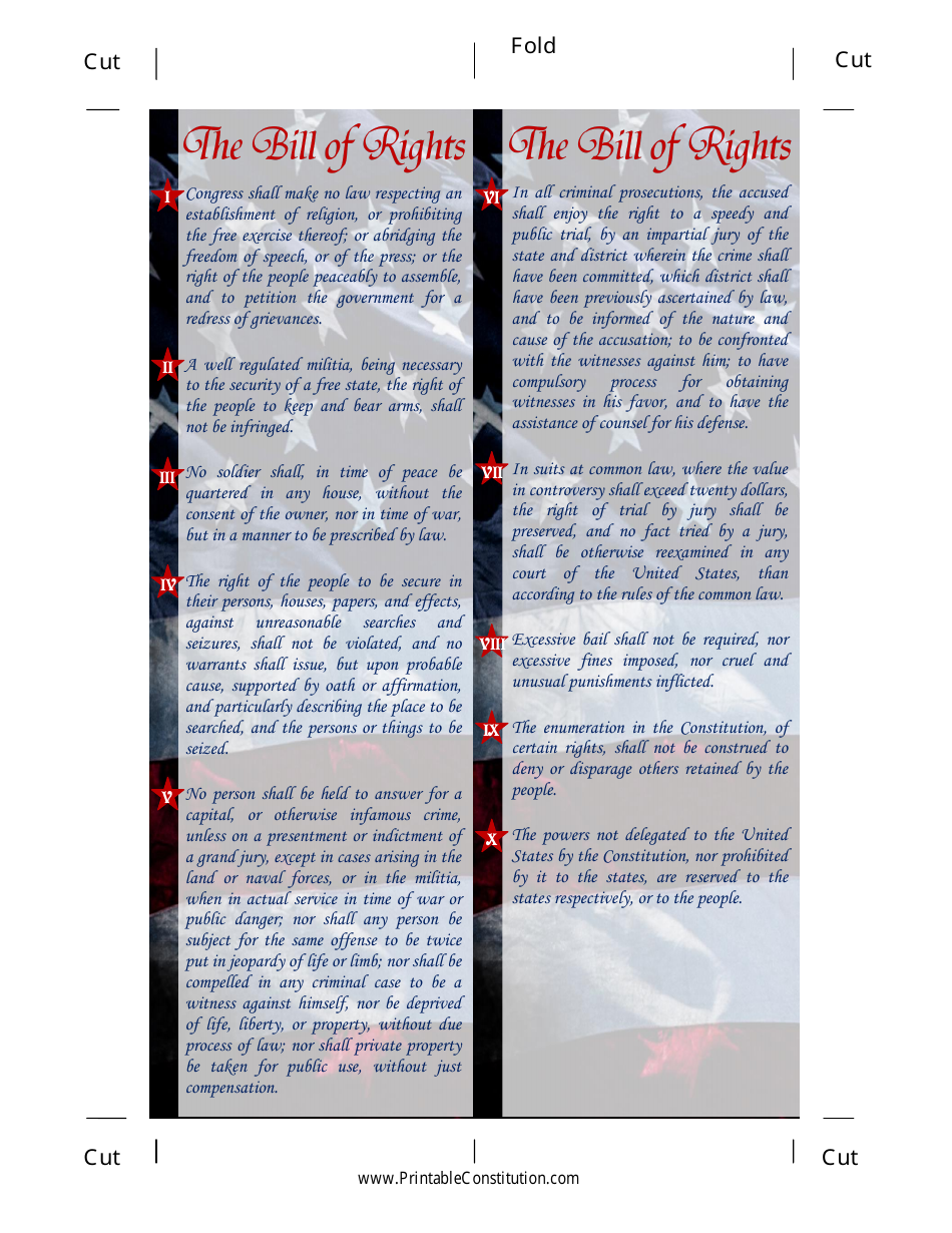 Bill Of Rights Printable Bookmark