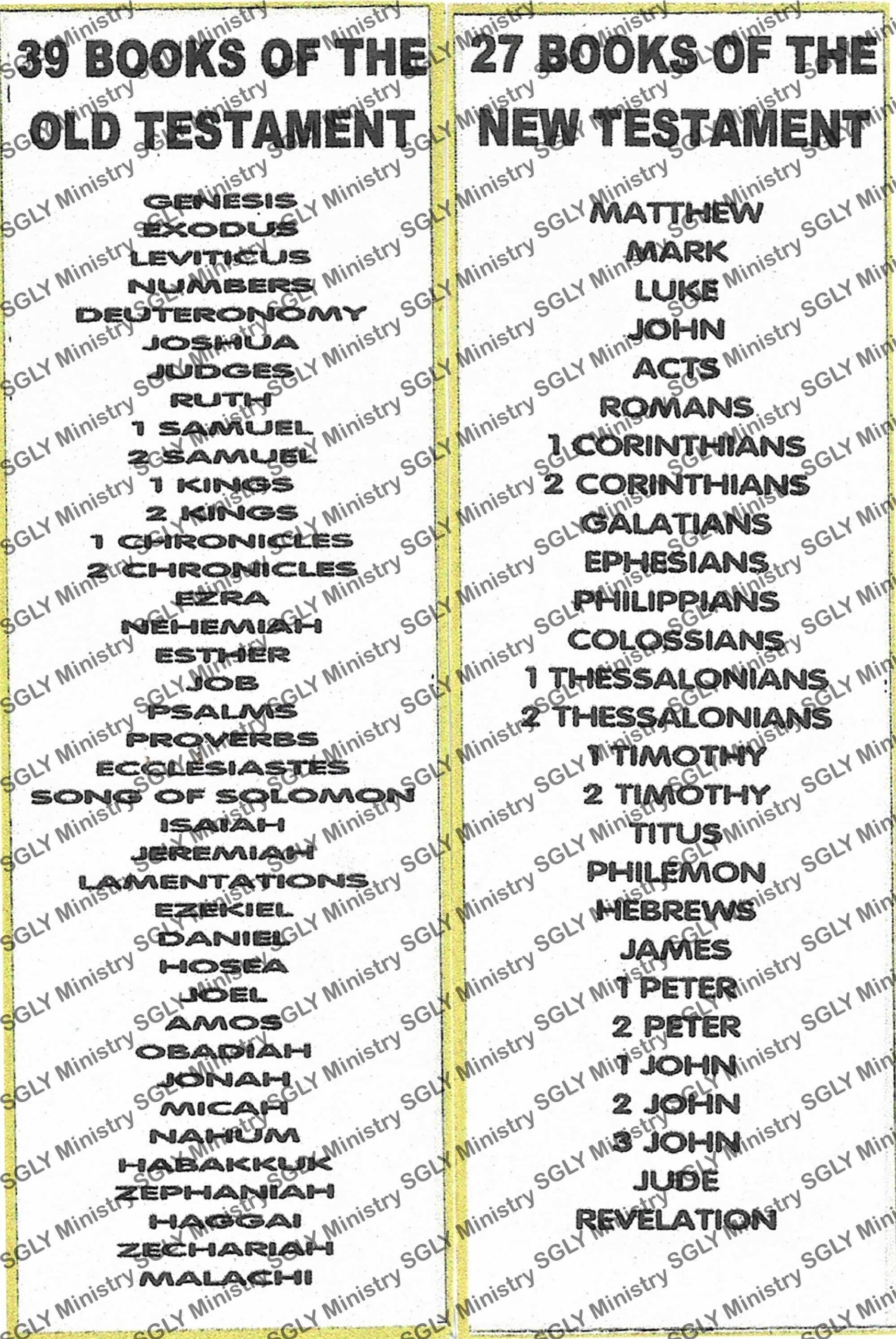 Books Of The Bible Bookmark Printable