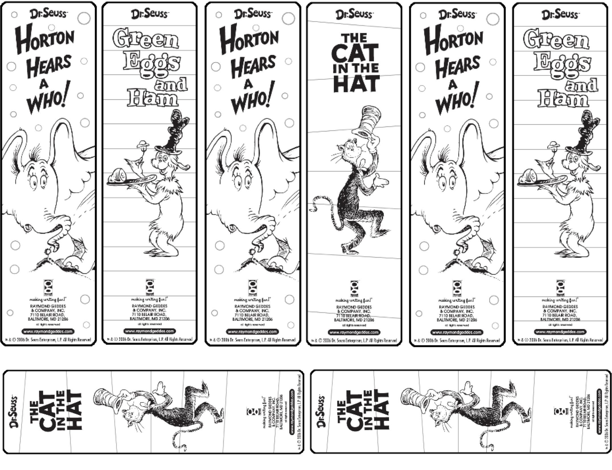 Dr Seuss Printable Bookmarks Black And White