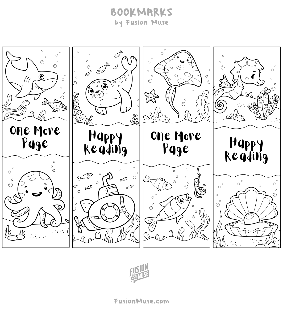 Free Printable Coloring Under The Sea Bookmarks