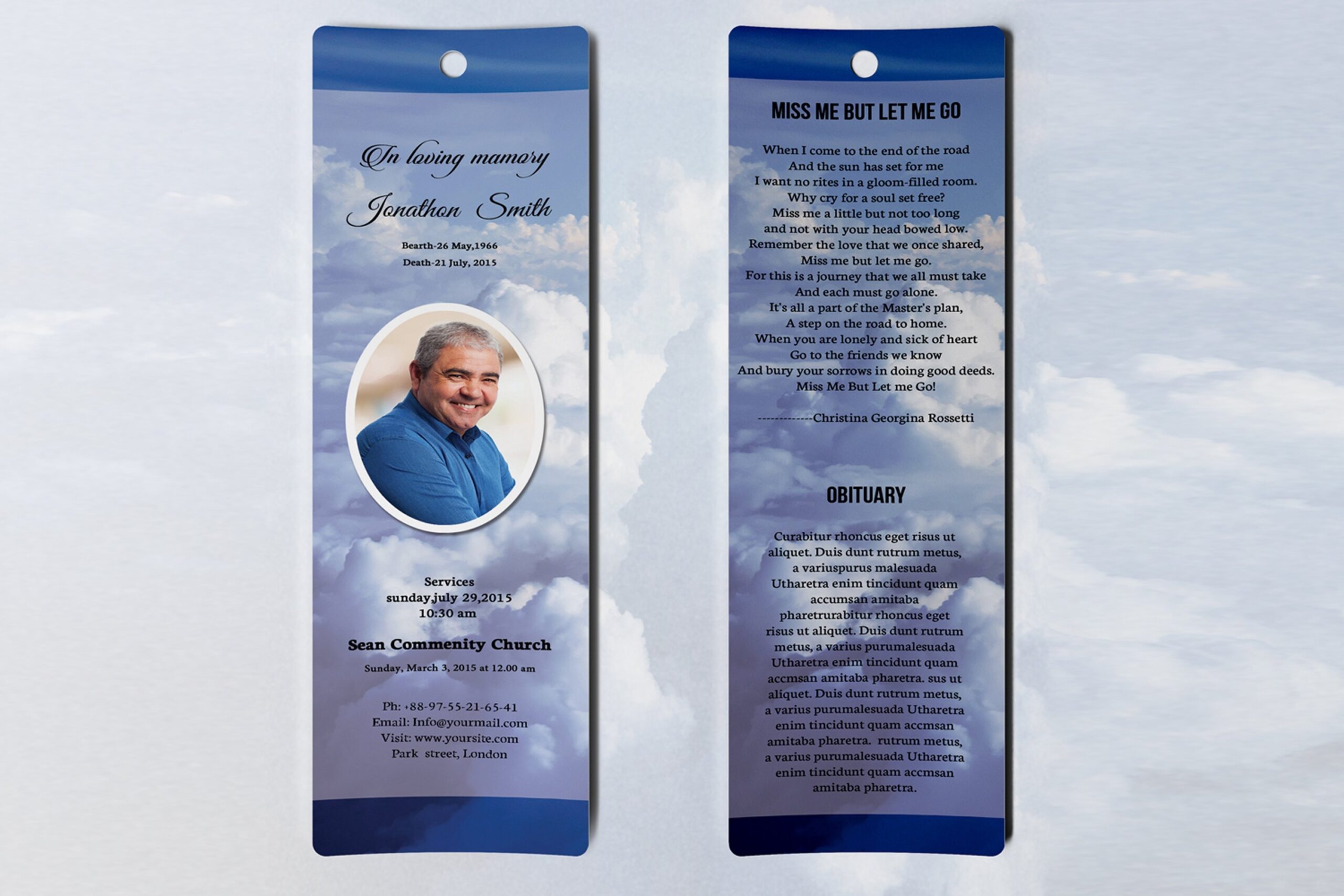Printable Editable Funeral Bookmarks Template Free