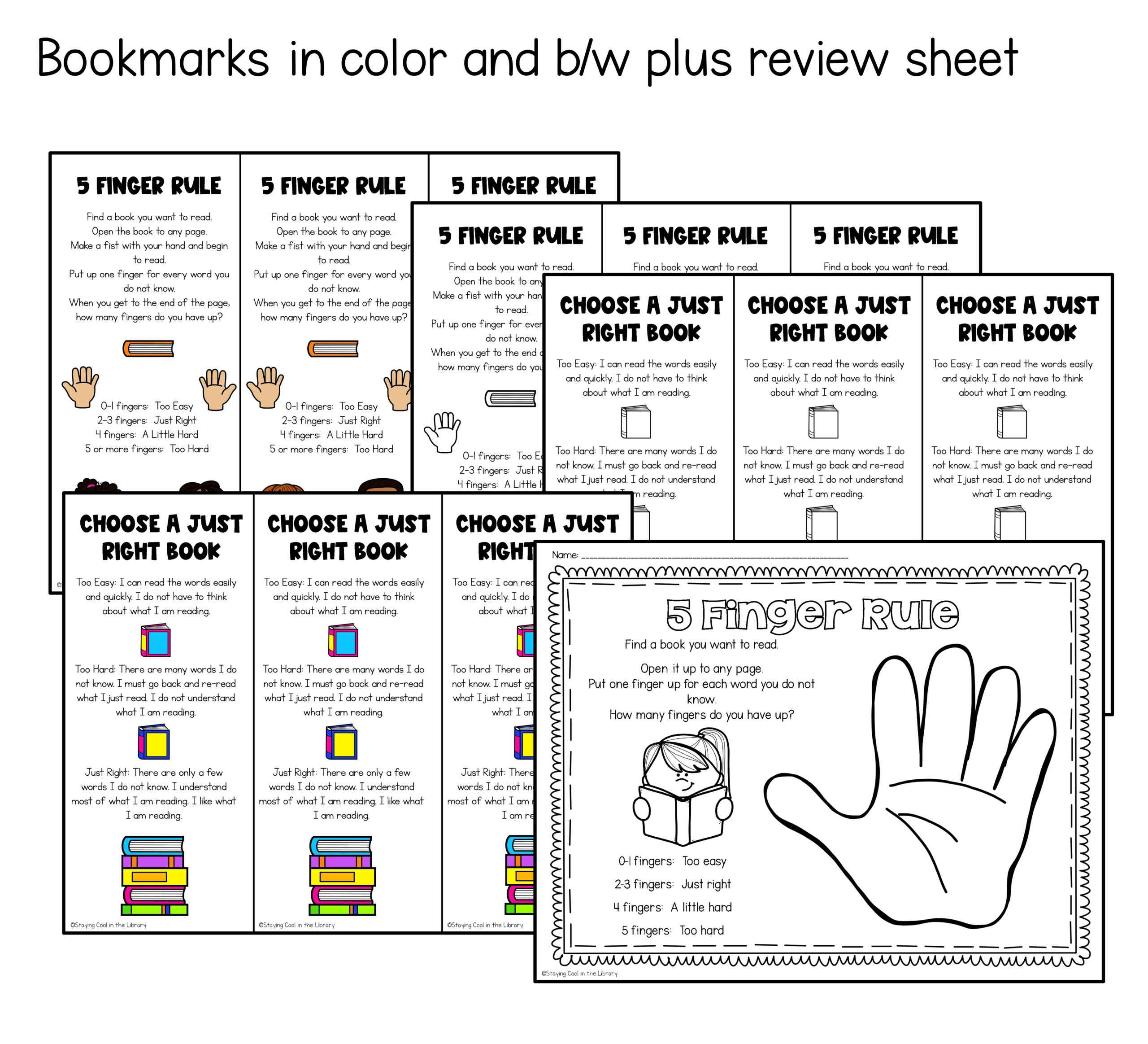 Free Printable Bookmarks With Five Finger Rule