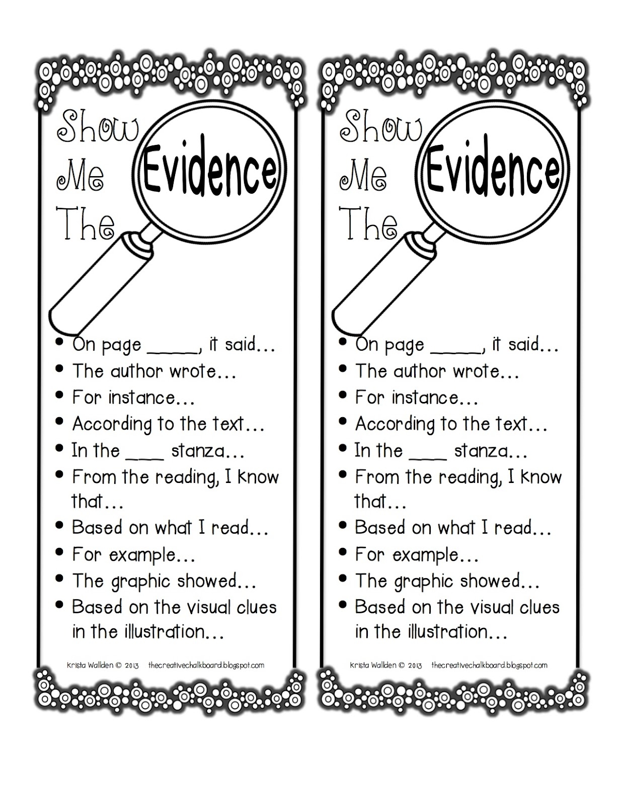 Printable Show Me The Evidence Bookmarks